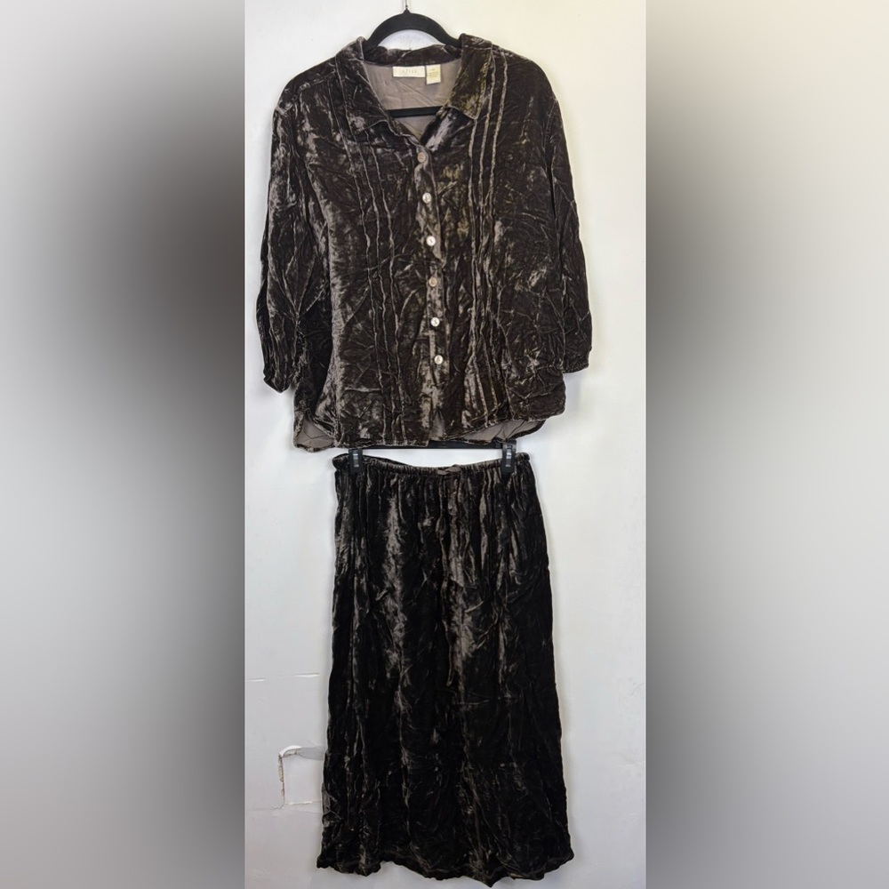J. Jill Crushed Velvet Button-Up Top and Skirt Set/ top-Petite large, skirt is M